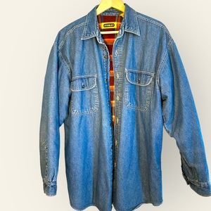 Stanley sz large plaid‎ flannel interior denium outside vintage shacket pockets